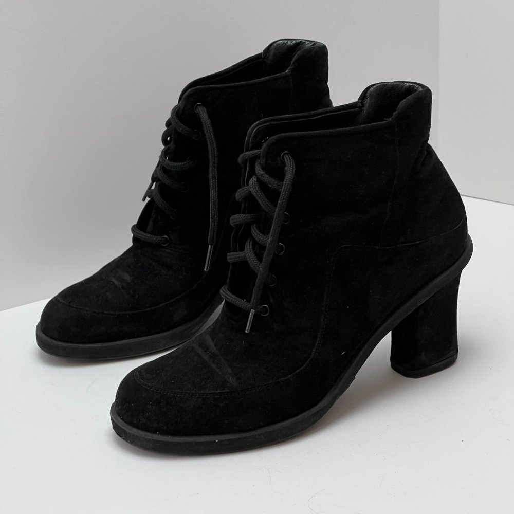 ❤️DKNY❤️ Black Leather Suede Shoes Size 7.5 Heels Donna Karan New York 3" Heel